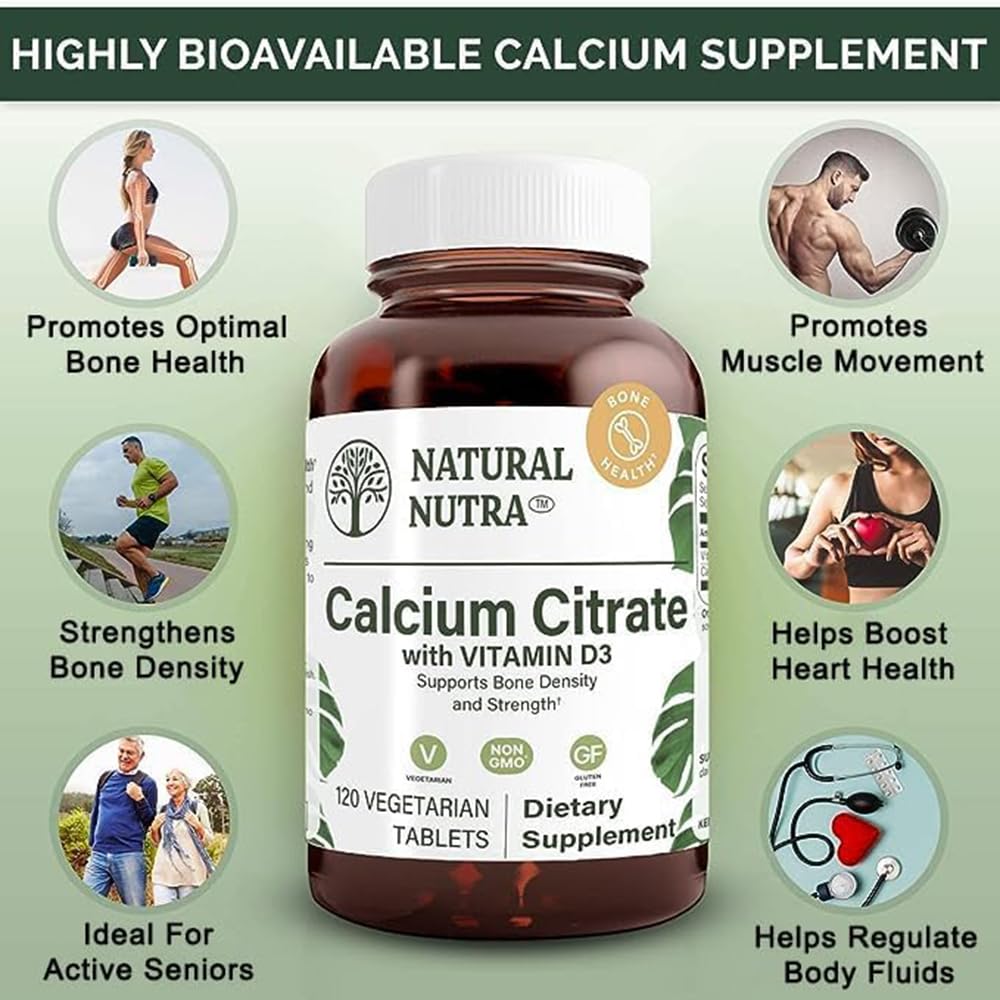 Natural Nutra Calcium Citrate with Vitamin D3 – Bone Health & Heart Support, 120 Tablets