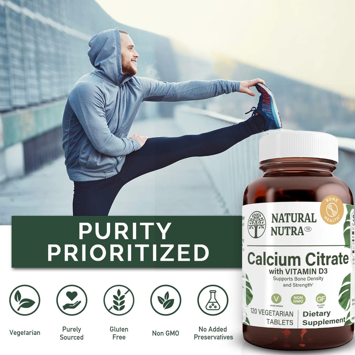 Natural Nutra Calcium Citrate with Vitamin D3 – Bone Health & Heart Support, 120 Tablets