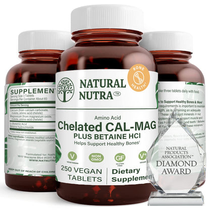 Natural Nutra Chelated Calcium Magnesium 1000/500 mg - Vegan 250 Tablets