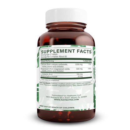 Natural Nutra Chelated Calcium Magnesium 1000/500 mg - Vegan 250 Tablets