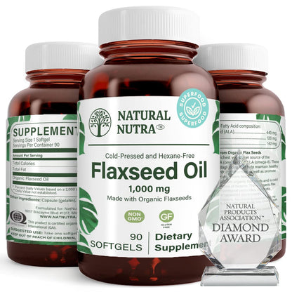 Natural Nutra Organic Flaxseed Oil Softgels - 1000 mg, Omega-3-6-9, 90 Softgels