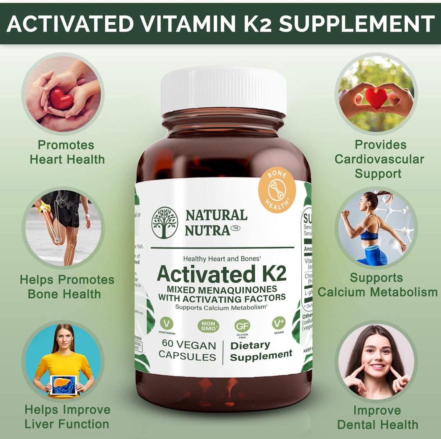 Natural Nutra Full Spectrum Vitamin K2 Supplement - 75 mcg, 60 Capsules