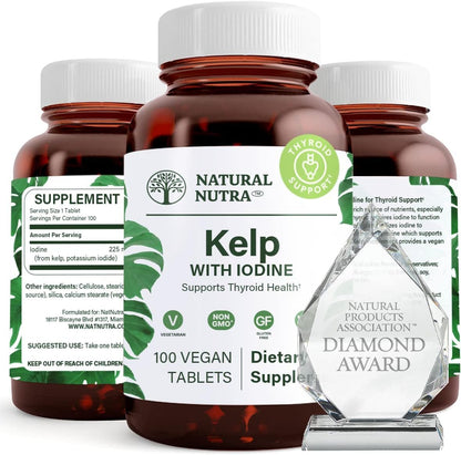 Natural Nutra Kelp Iodine — Thyroid Support, 225 mcg, 100 Tablets