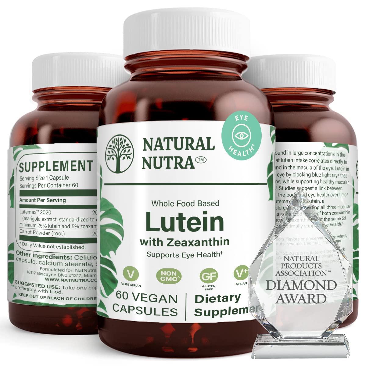 Natural Nutra Lutein & Zeaxanthin – 20mg, Vision Health, 60 Caps, Gluten & Soy Free