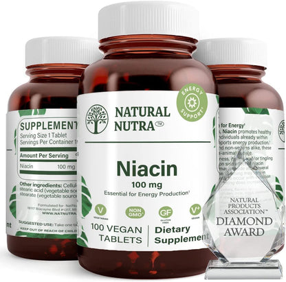Natural Nutra Niacin 100 mg - Energy, Skin & Digestion | Non-GMO, Gluten-Free, 200 Tablets (Pack of 2)
