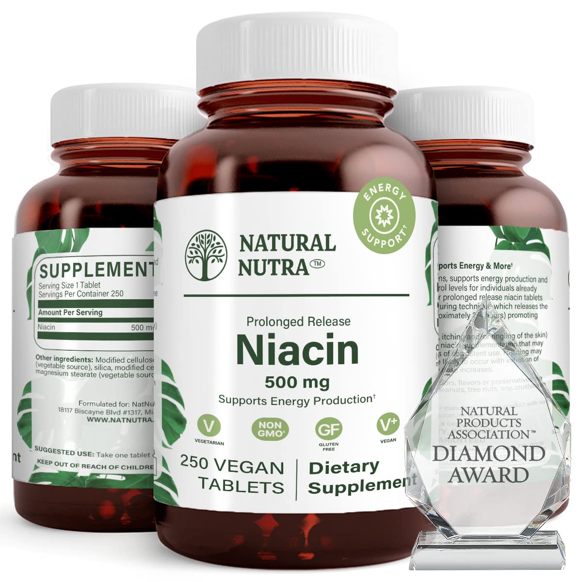 Natural Nutra Niacin 500mg Time-Release – Vitamin B3 for Heart Health, Skin & Cognition | 250 Vegan Tablets