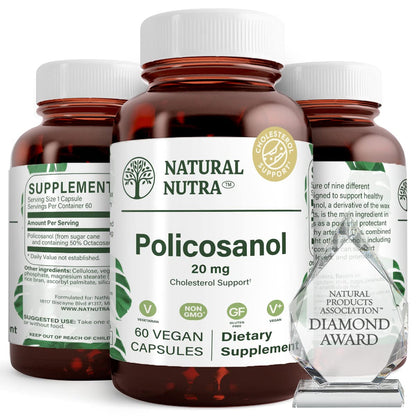 Natural Nutra Policosanol 20mg with Octacosanol – 60 Vegan Capsules