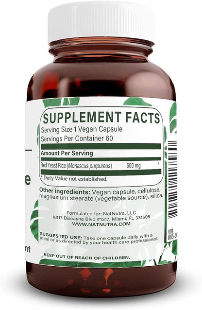 Natural Nutra Red Yeast Rice Extract 600 mg, 120 Capsules (2-Pack) – Gluten Free