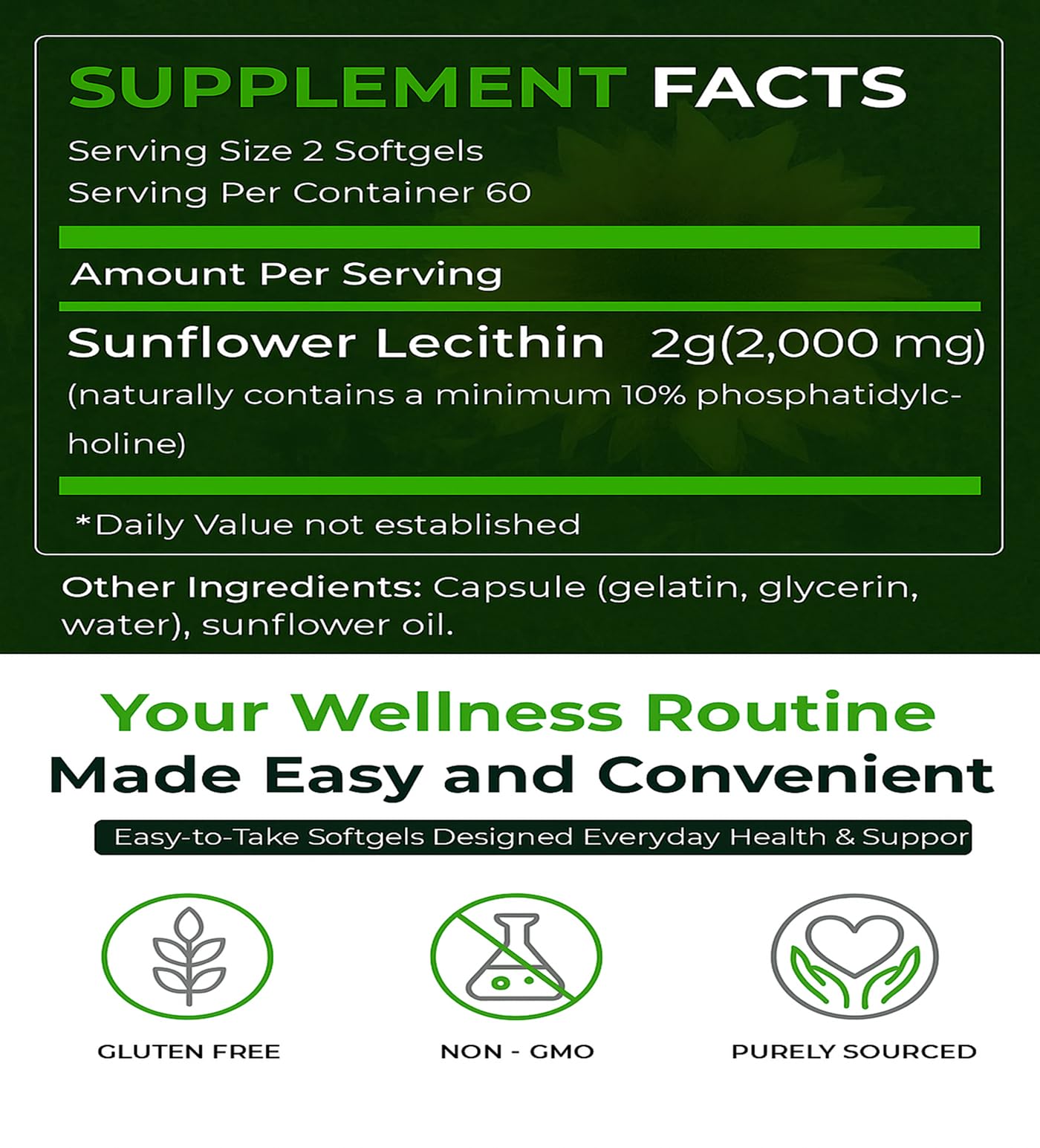 Natural Nutra Sunflower Lecithin 2000 mg | Supports Breastfeeding, Liver & Brain Health – Soy Free, Non-GMO, Gluten Free