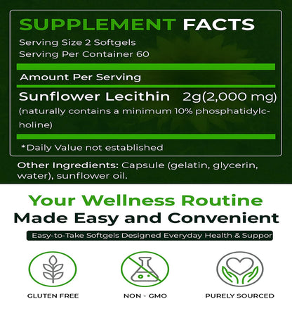 Natural Nutra Sunflower Lecithin 2000 mg | Supports Breastfeeding, Liver & Brain Health – Soy Free, Non-GMO, Gluten Free