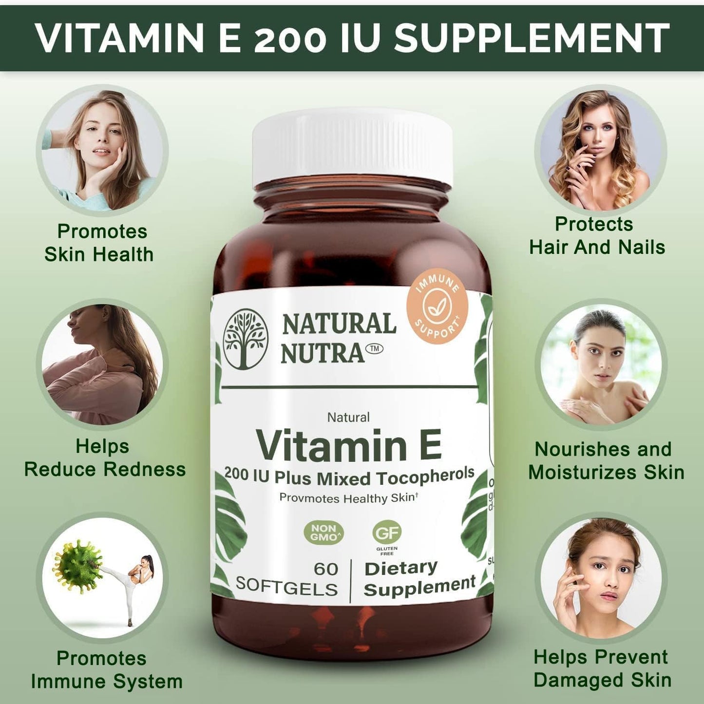 Natural Nutra Vitamin E 200 IU Softgels - Skin, Hair, Nails & Heart Health