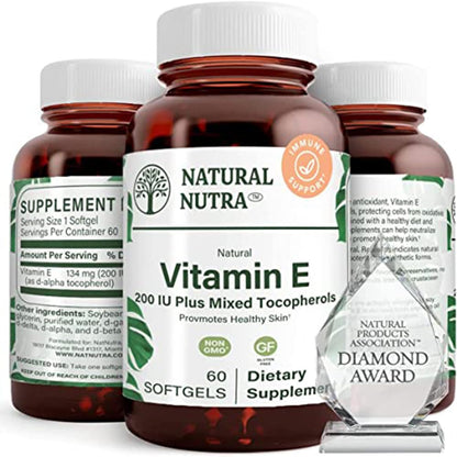 Natural Nutra Vitamin E 200 IU Softgels - Skin, Hair, Nails & Heart Health