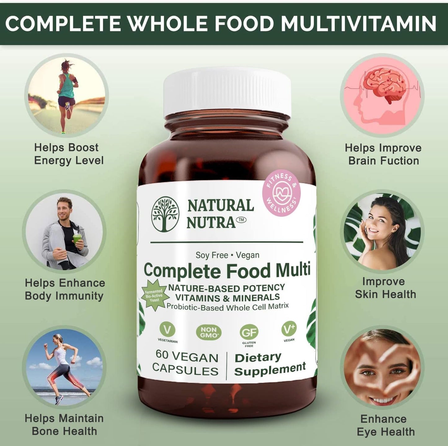 Natural Nutra Whole Food Multivitamin & Mineral for Women & Men – Energy, Immunity & Bone Health (60 Capsules)