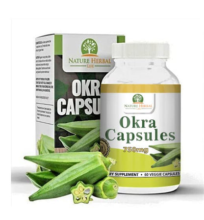 Natural Okra Capsules 750 mg – 60 Vegetarian Capsules | Okra (Abelmoschus esculentus)