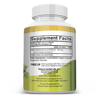 Natural Okra Capsules 750 mg – 60 Vegetarian Capsules | Okra (Abelmoschus esculentus)