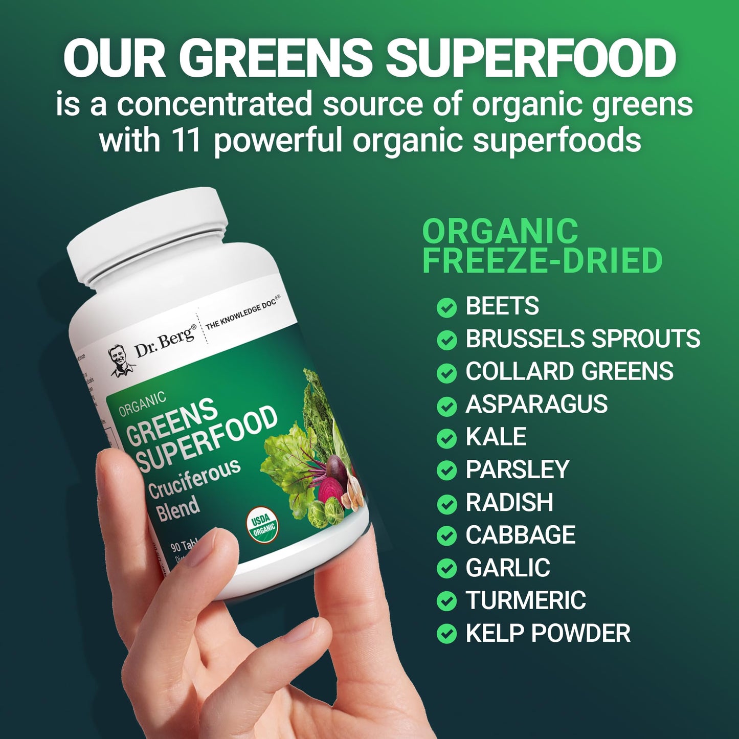 Dr. Berg's Greens Superfood – Cruciferous Veggie Tablets (90 Count)