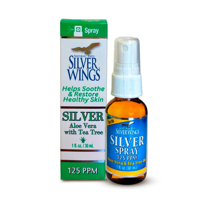 Natural Path Silver Wings Silver Spray – Aloe Vera & Tea Tree Oil, 125ppm, 1oz