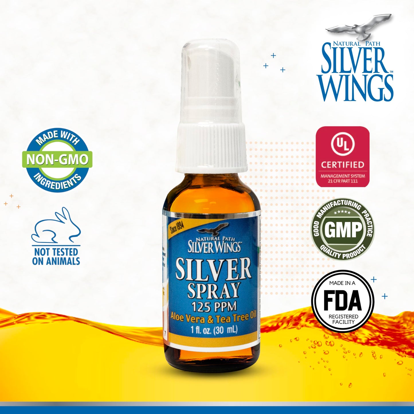 Natural Path Silver Wings Silver Spray – Aloe Vera & Tea Tree Oil, 125ppm, 1oz