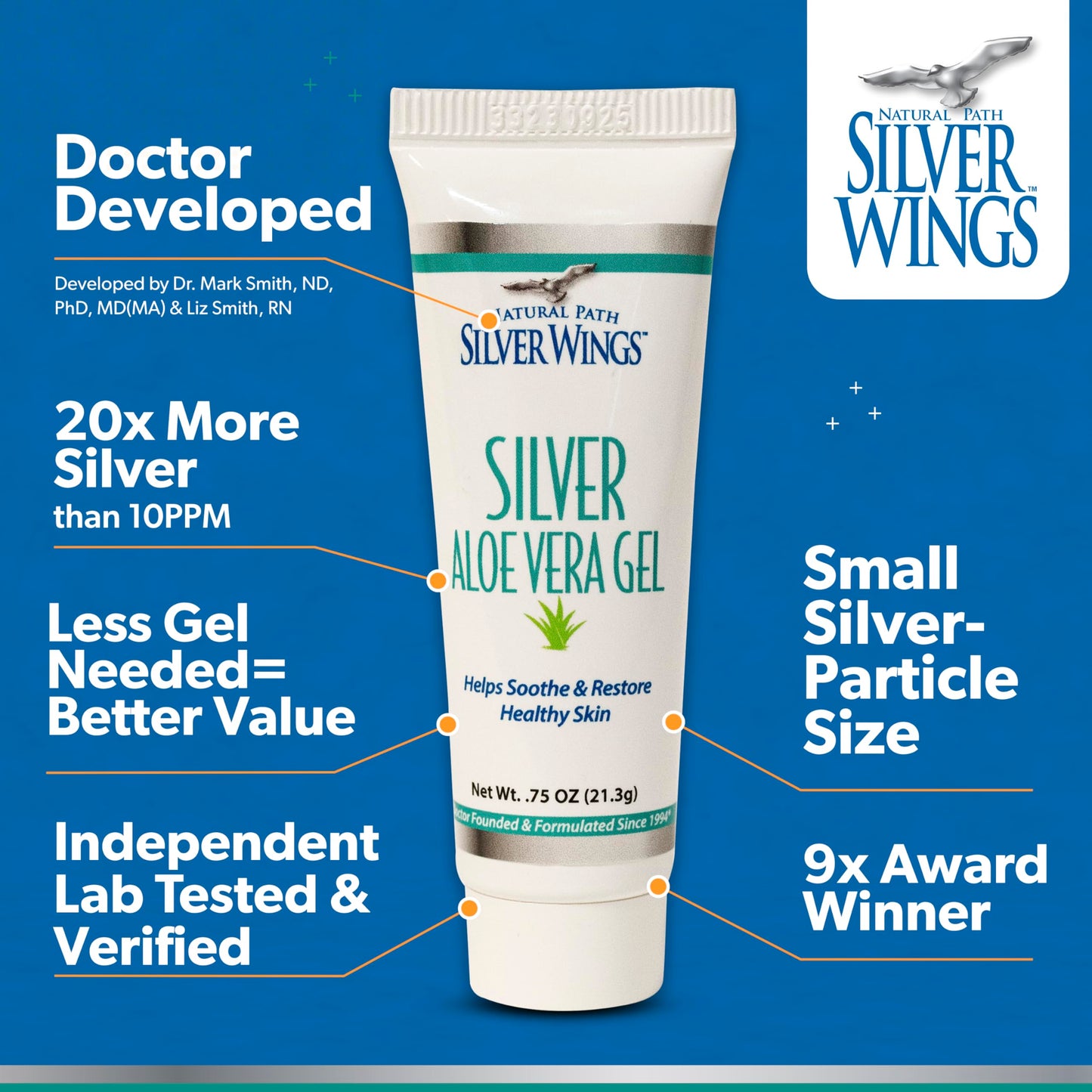 Natural Path Silver Wings 200ppm Silver with Aloe Vera Gel - Soothing Skin Care 0.75 oz