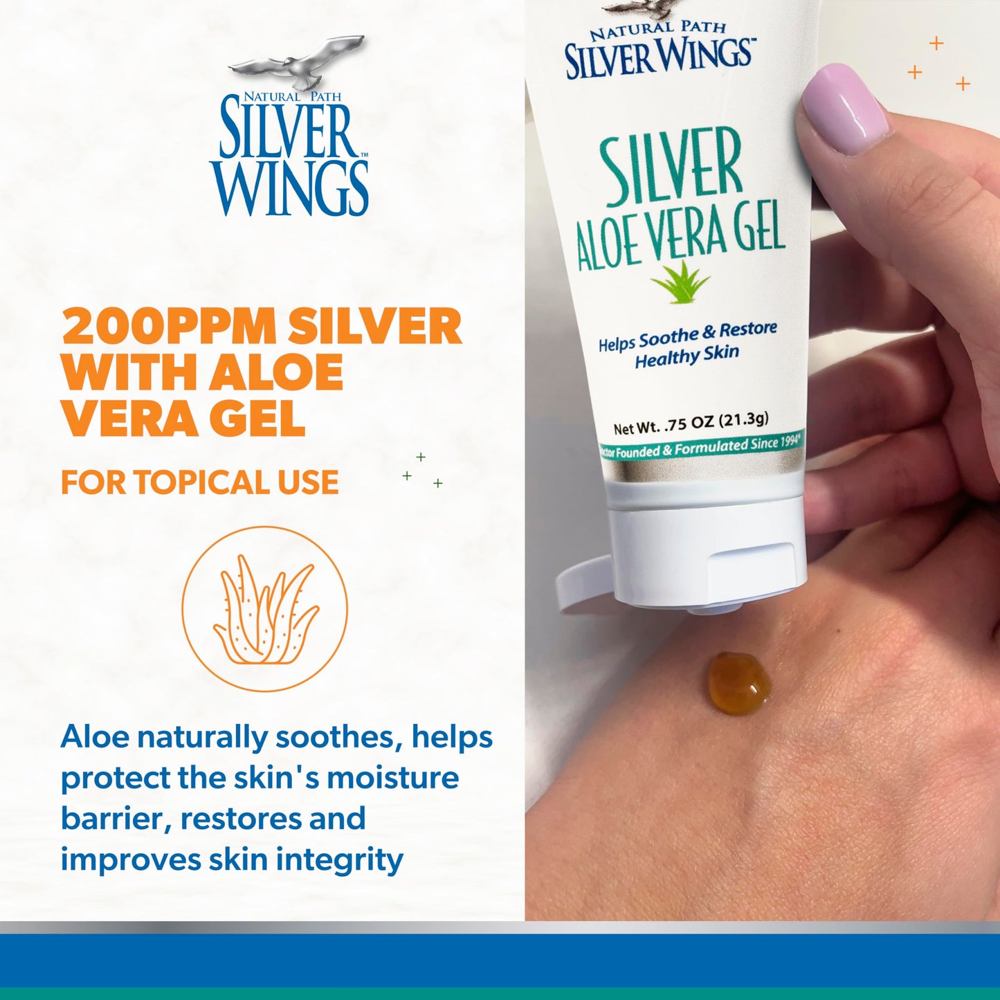 Natural Path Silver Wings 200ppm Silver with Aloe Vera Gel - Soothing Skin Care 0.75 oz