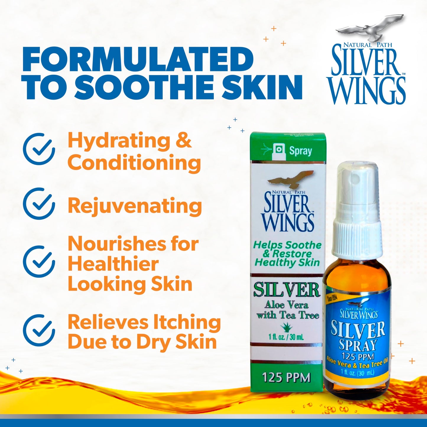 Natural Path Silver Wings Silver Spray – Aloe Vera & Tea Tree Oil, 125ppm, 1oz