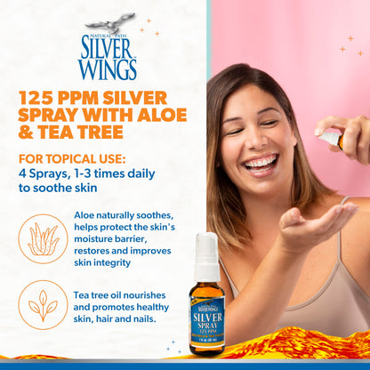 Natural Path Silver Wings Silver Spray – Aloe Vera & Tea Tree Oil, 125ppm, 1oz