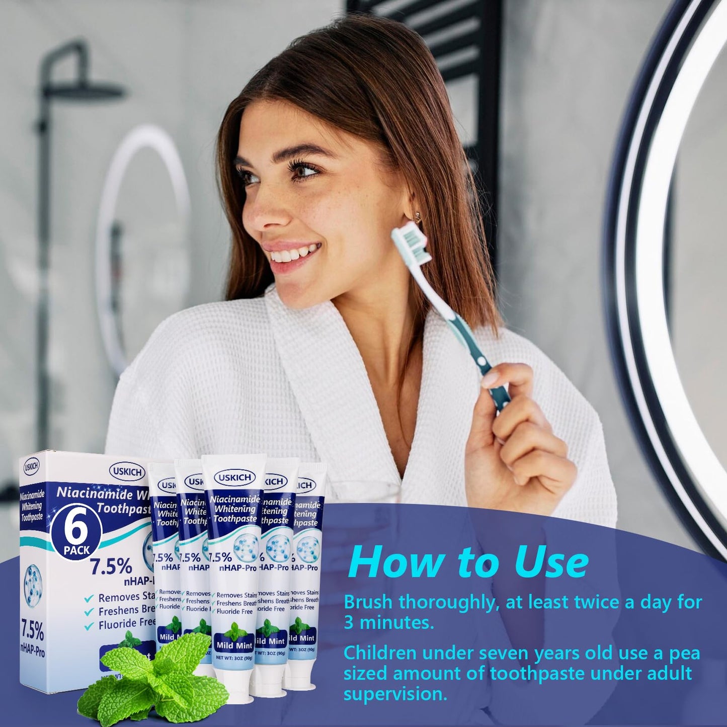 7.5% Nano Hydroxyapatite Toothpaste – Fluoride-Free Whitening & Sensitivity Relief (6 Pack)
