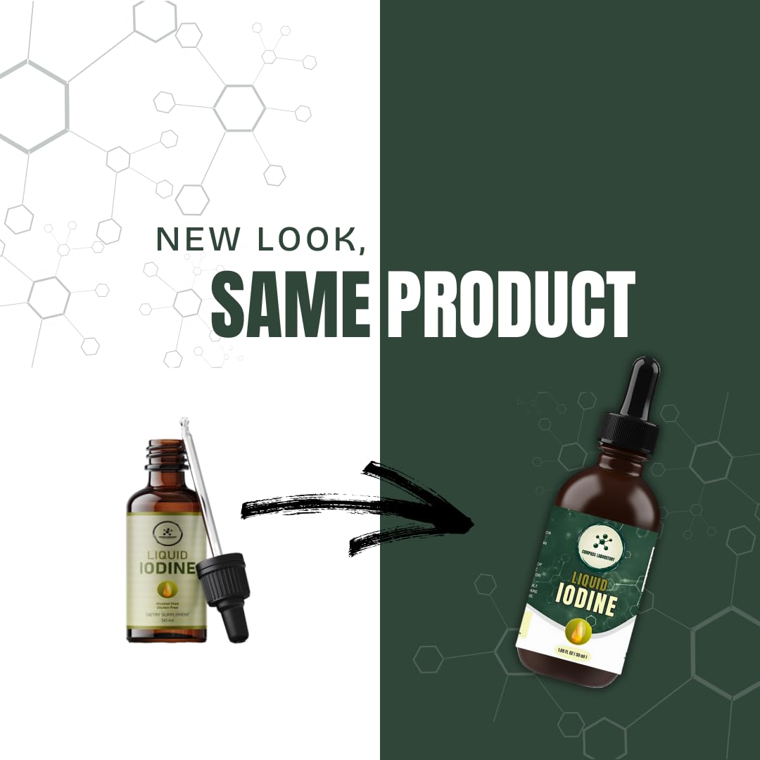 Compass Laboratory Iodine Liquid Drops – 50ml, 250mcg/Serving, High-Purity Dietary Supplement