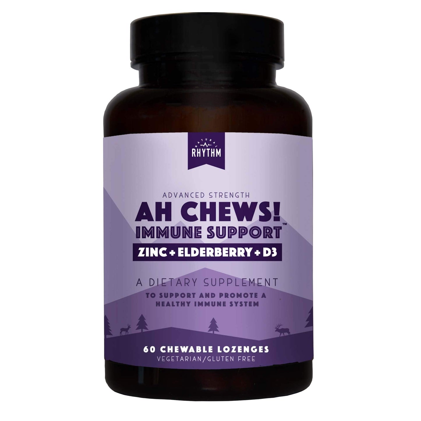 Natural Rhythm Ah Chews! Immune Booster Lozenges with Elderberry, Zinc & Vitamin D3 – No Added Sugar, 60 Capsules