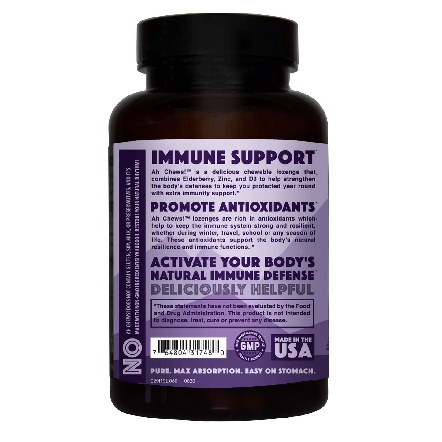 Natural Rhythm Ah Chews! Immune Booster Lozenges with Elderberry, Zinc & Vitamin D3 – No Added Sugar, 60 Capsules