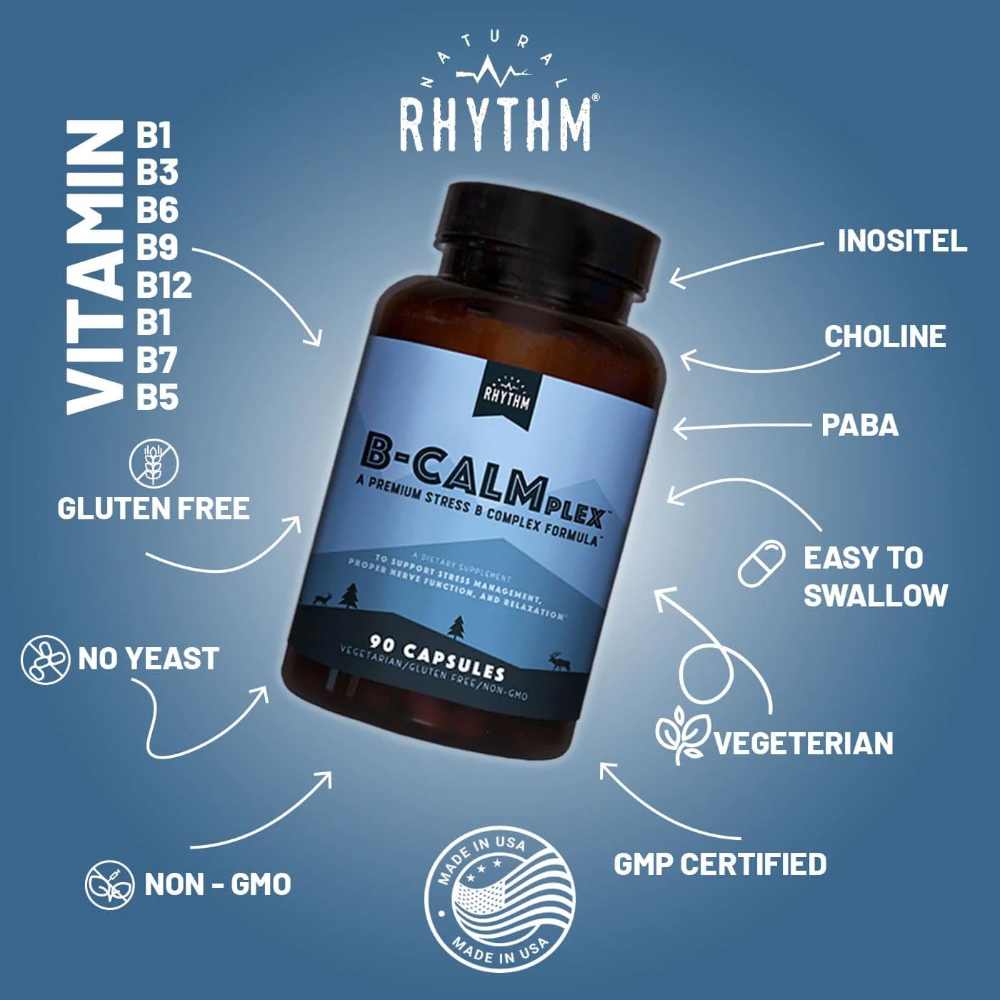 Natural Rhythm B-CALMplex – B Vitamin Blend for Nerve Function & Relaxation | 90 Capsules