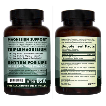 Natural Rhythm Triple Calm Magnesium 150 mg – 120 Capsules | Glycinate, Malate & Taurate Complex for Rest and Relaxation
