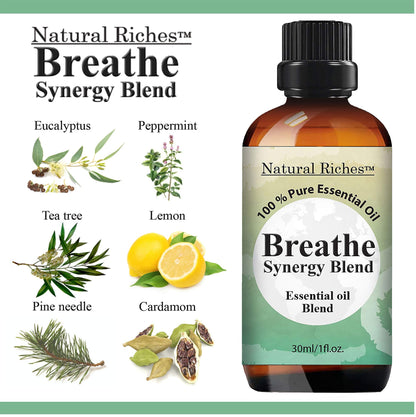 Natural Riches Breathe Essential Oil Blend – Peppermint, Eucalyptus & Tea Tree – 30 ml
