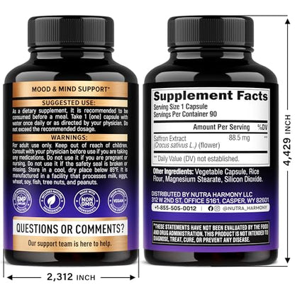 Natural Saffron Supplements – 88.5 mg Extract | Made in USA