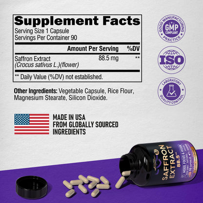 Natural Saffron Supplements – 88.5 mg Extract | Made in USA
