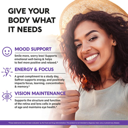 Natural Saffron Supplements 88.5 mg | Mood, Focus, Vision Support | Made in USA