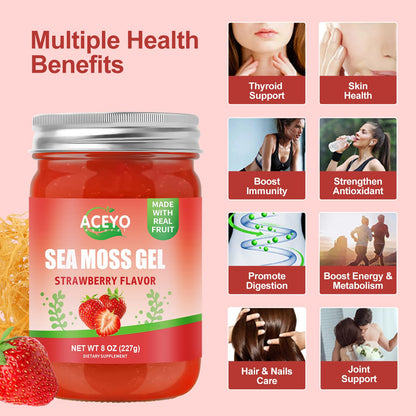 8 oz Natural Sea Moss Gel - Strawberry Flavor | Vegan, Non-GMO, 102 Vitamins