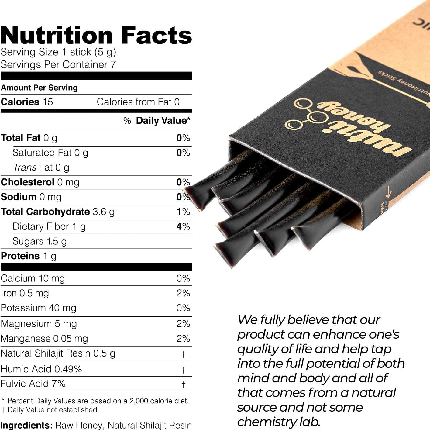 NATURAL SHILAJIT Honey Sticks - Shilajit Resin + Raw Honey, Fulvic & Trace Minerals | Energy & Immune Support (7 Sticks)