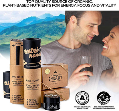 NATURAL SHILAJIT Honey Sticks - Shilajit Resin + Raw Honey, Fulvic & Trace Minerals | Energy & Immune Support (7 Sticks)