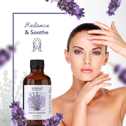 HBNO California Bottled Dutch Lavender Essential Oil 4 fl oz (120ml) - Natural Lavender Oil for Skin, Cleaning, Aromatherapy, DIY & Diffuser