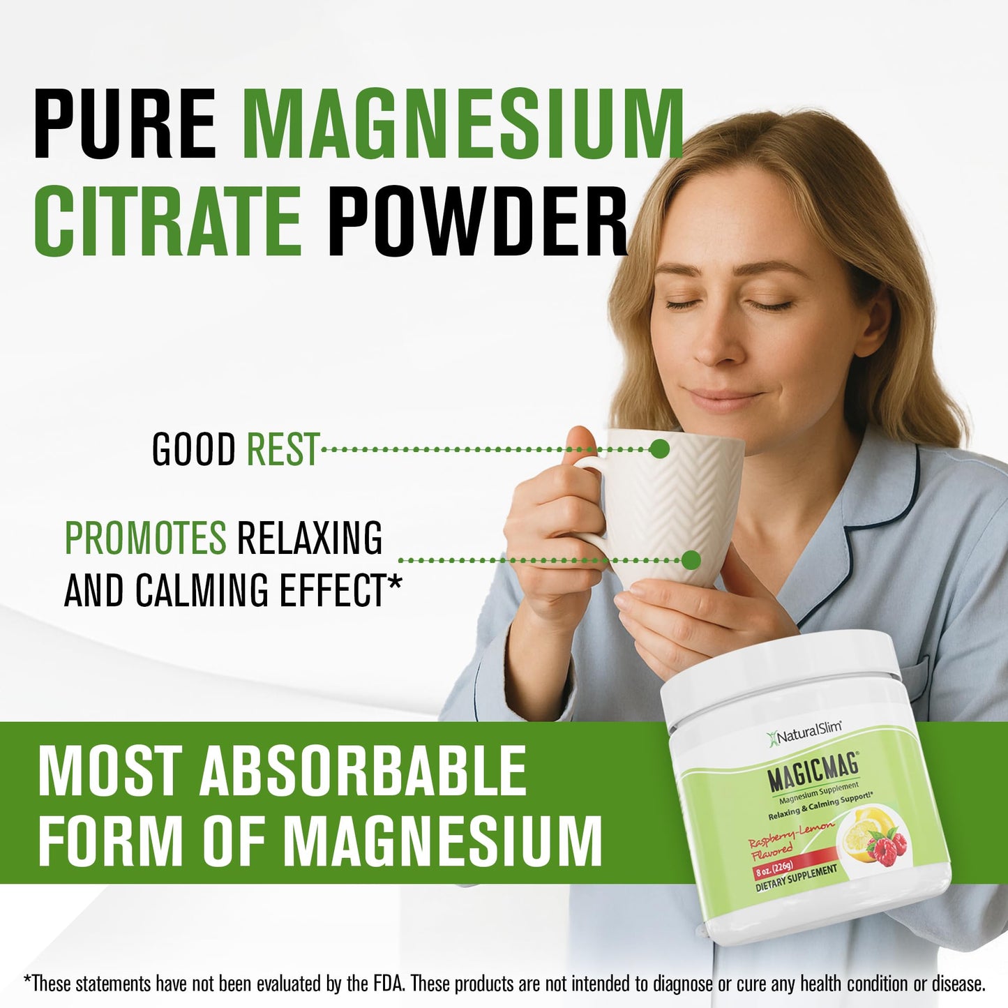 NaturalSlim MagicMag Raspberry Lemon Magnesium Citrate Powder - 8oz Drink Mix