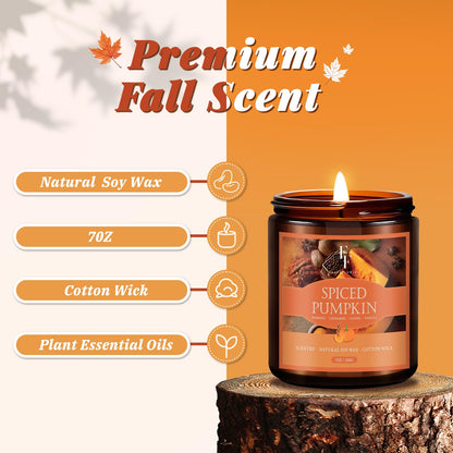 Fall Candle: Spiced Pumpkin Scented Soy, 7 oz Jar | Autumn Aromatherapy