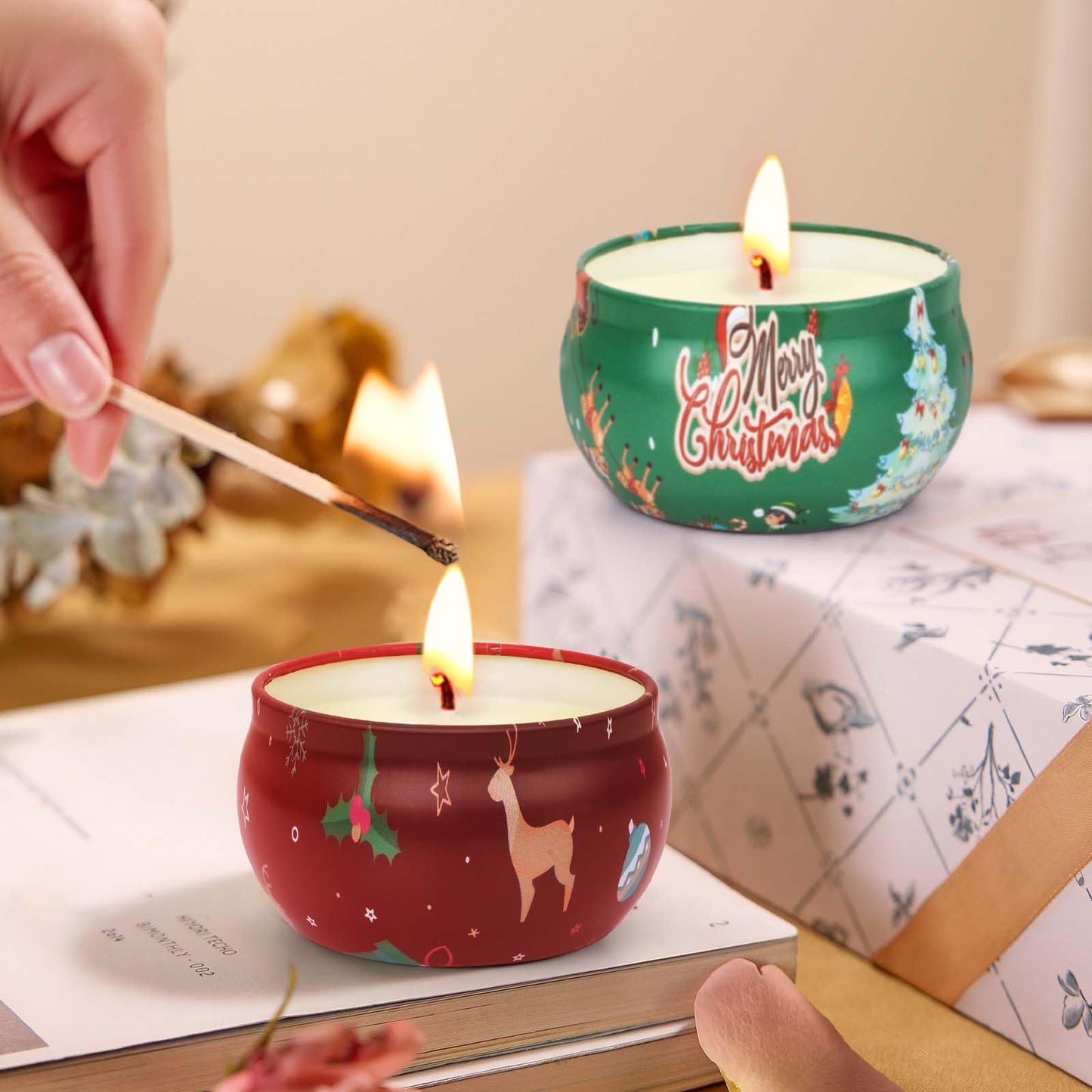 Christmas Candles Gift Set - 2-Pack 2.5oz Soy Wax Aromatherapy Candles for Women | Stress Relief & Holiday Gift
