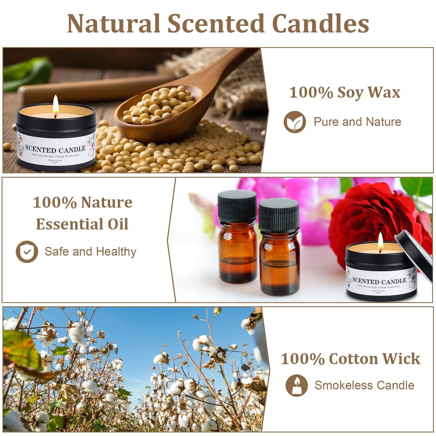 6 Pack Scented Candles Gift Set for Women & Men - Natural Soy Wax Aromatherapy Jar Candles