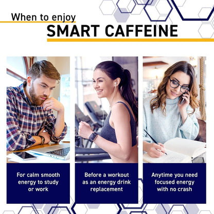NATURAL STACKS Smart Caffeine Pills - 100mg Caffeine + 200mg L-Theanine (60 Caps)