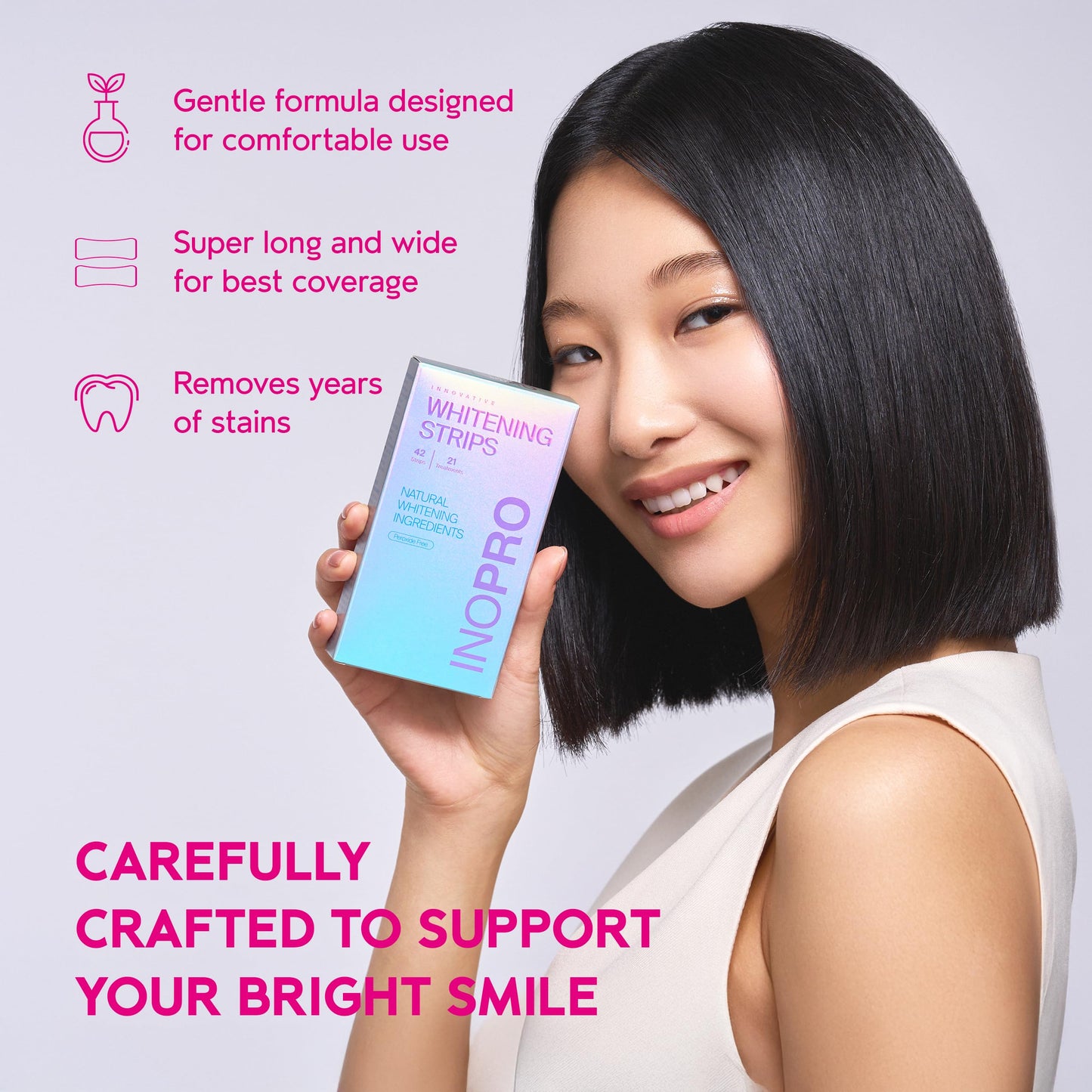 InoPro Teeth Whitening Strips Kit – 42 Strips, 21 Treatments, Peroxide Free