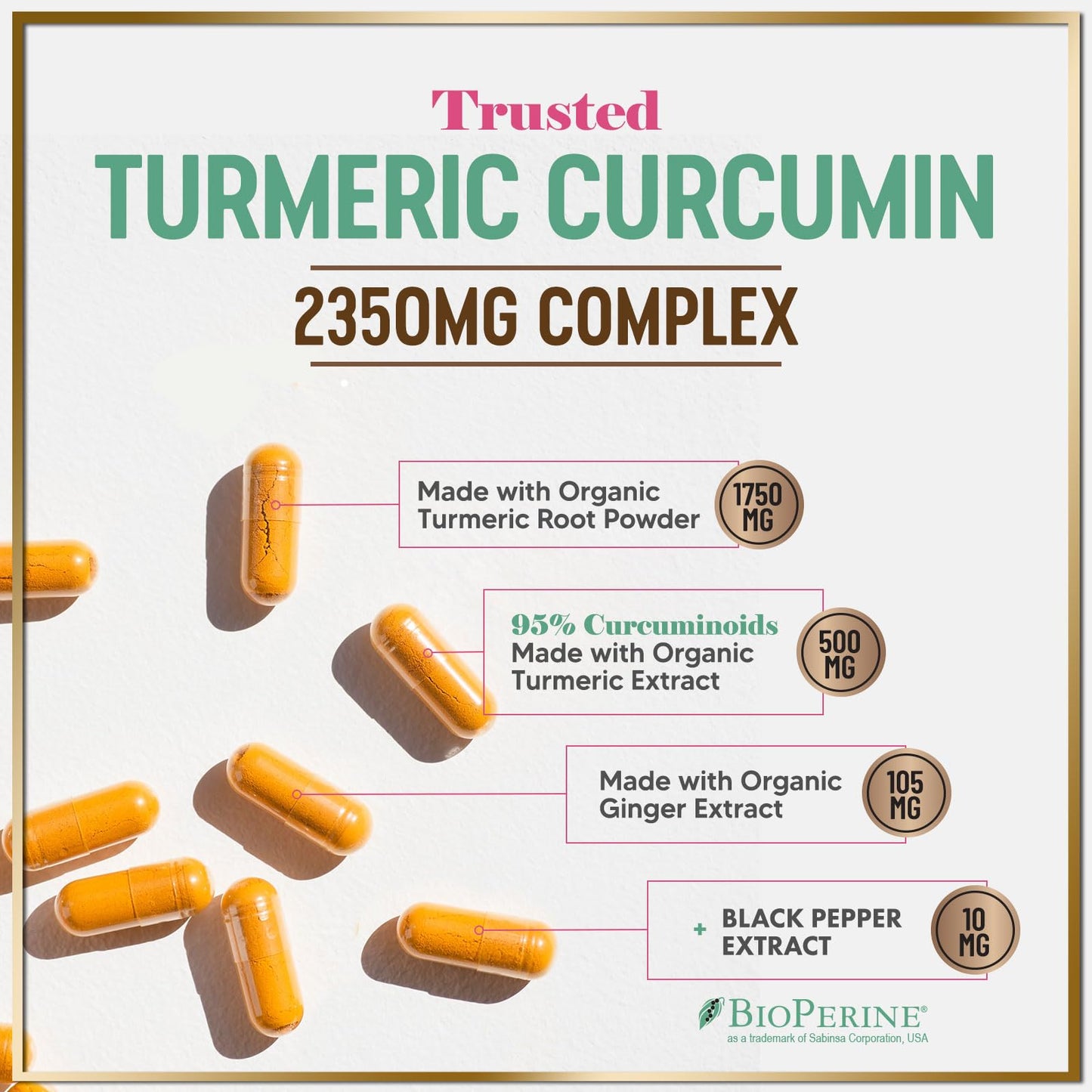 Turmeric Curcumin 95% Curcuminoids, 1750mg with BioPerine | Vegan, Non-GMO, 360 Capsules | USA Bottled