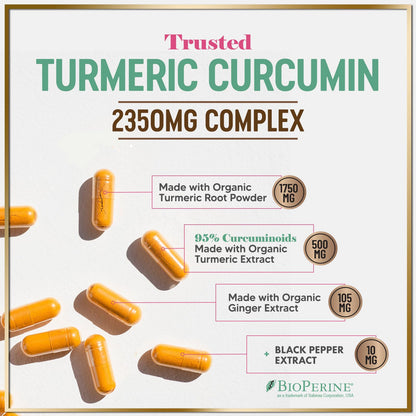 Turmeric Curcumin 95% Curcuminoids, 1750mg with BioPerine | Vegan, Non-GMO, 360 Capsules | USA Bottled