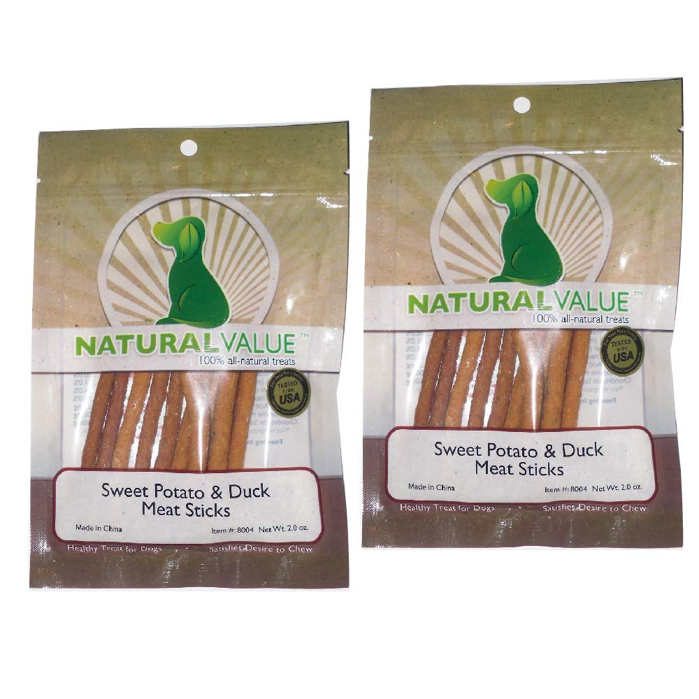 Natural Value Sweet Potato & Duck Soft Chew Meat Sticks with Glucosamine & Chondroitin – Hip & Joint Health (2-Pack)