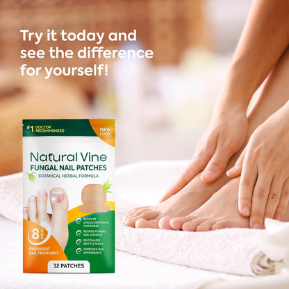 Natural Vine Fungal Nail Patches – Extra-Strength 1% Tolnaftate, Overnight Renewal (32 Patches x 2)